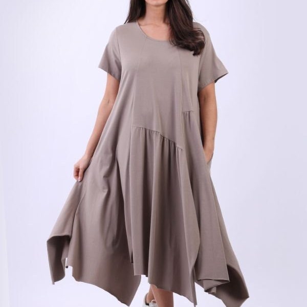 Italian Cotton Plus Size Raw Edge Lagenlook Swing Dress