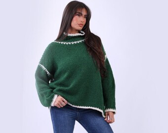 Italian Wool Knitted Baggy Jumper, Winter Warm Cosy knit Sweater