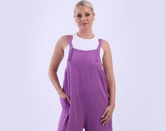 Solid Wide Leg Cotton Dungaree