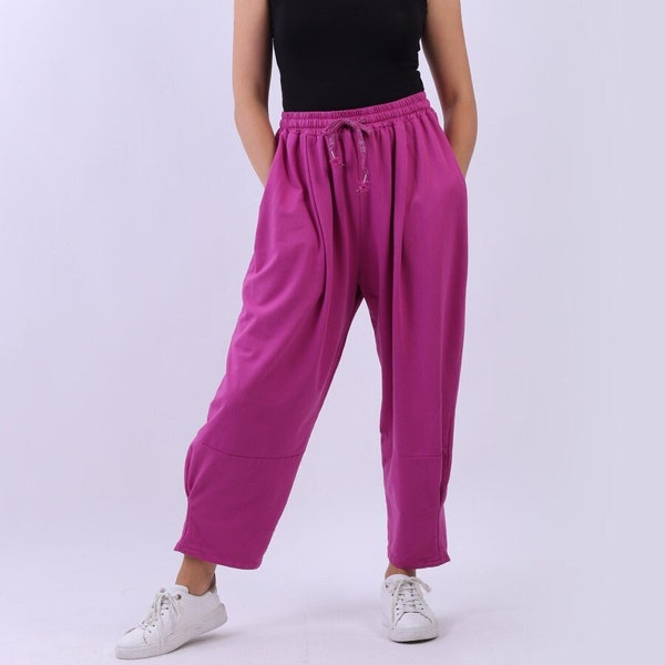 Ladies Plain Relaxed Fit Slouchy Cotton Trouser