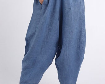 Made In Italy Relaxed Cocoon Linen Wide Leg Plain Baggy Trouser For Women