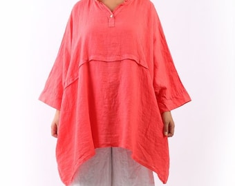 Made In Italy Lagenlook Batwing Plus Size Linen Top for Women