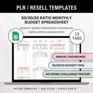 PLR Reseller Spreadsheet. PLR Monthly Budget Spreadsheet you can resell 50 30 20 Ratio Budget Spreadsheet Plr Resell templates