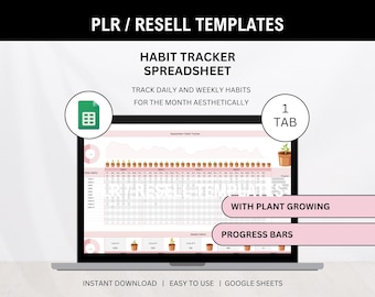 PLR Monthly Habit Tracker Spreadsheet, Resell Google Sheet (Digital Download)