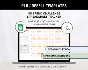 PLR No Spend Challenge Spreadsheet: Resell Rights, Monthly Tracker (Digital Product)