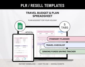 PLR Travel Budget Spreadsheet: Resell Rights, Google Sheets Template