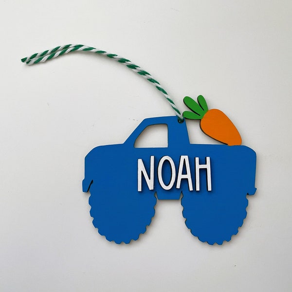 Personalized Easter Basket Tags Truck Easter basket Tag, Easter Tags, Bag Tags Custom Name Tag Boys Easter Basket name tag monster truck tag