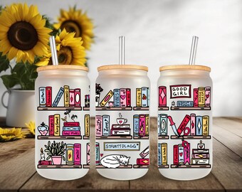 Bookish Glass Can Tumbler, Romance Reader Gift, Iced Coffee Cup