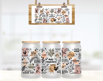 VULGAR Daily Affirmation Glass 16oz, Glass Can Tumbler, daily reminder, mental health, Iced coffee cup, 16oz glass cup, gift for her, Funny