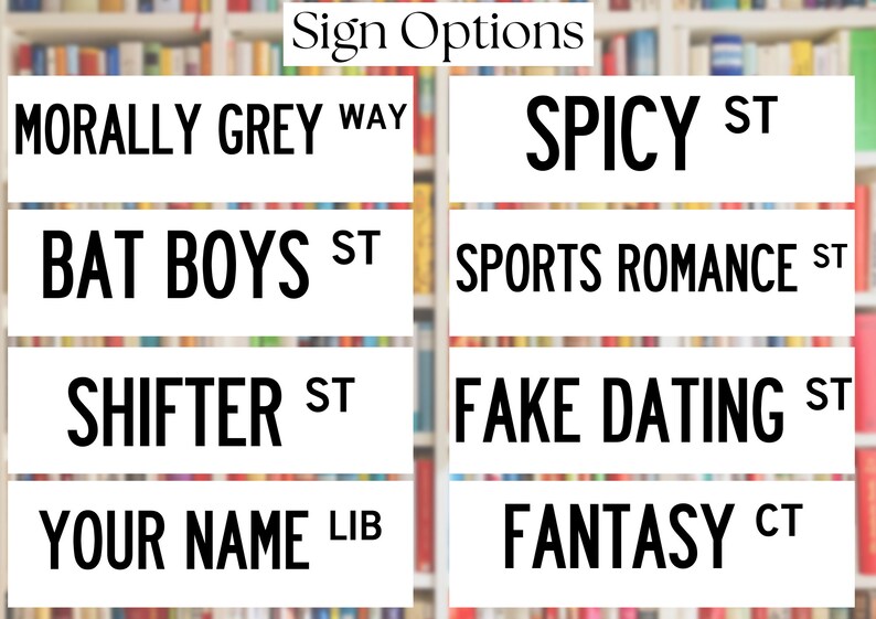 Romance Library Sign Library Sign, Bookshelf Sign, Book Sign, Street Sign, Gift for Book ...