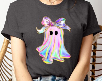 Iridescent Ghost Pumpkin Halloween T-Shirt: Sparkly Coquette Tee