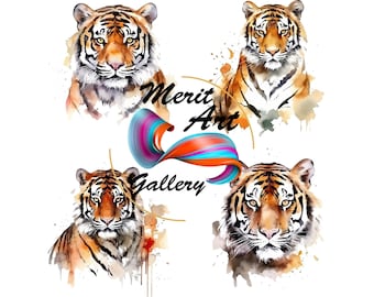 Clipart di testa di tigre ad acquerello: sublimazione su maglietta (file digitale)