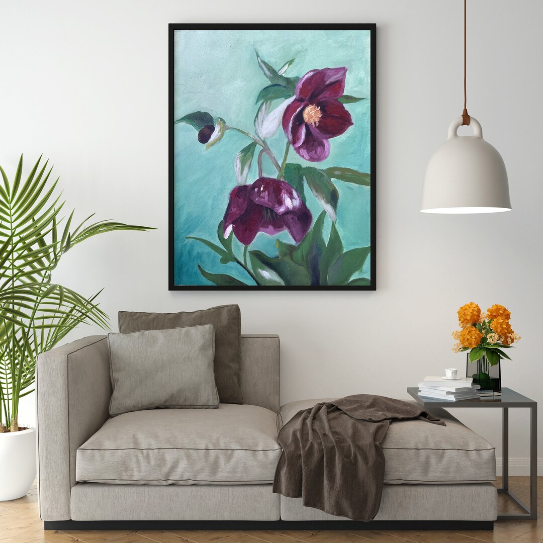 Tulip Oil Painting, Original Art Flower Impasto Oil Painting, Purple ...