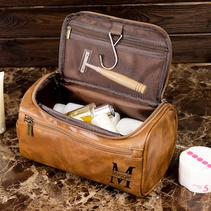 Leather Dopp Bag,Personalized Mens Toiletry Bag,Vegan Monogram Wash Bag With Name,Custom Shaving Kit,Wedding Travel Gift For Men,Husband,Him