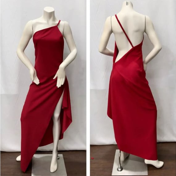 off the shoulder draped asymmetric mini dress in brown Asymmetric Slip Dress  Federico Cina