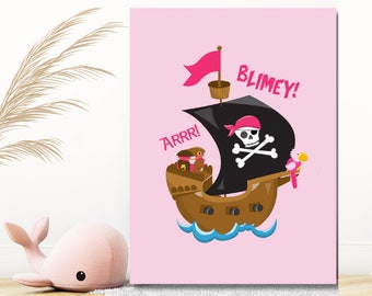 Pink Pirate Ship Wall Art / Pirate Girl Bedroom / Pink Pirate Nursery / Nursery Wall Art / Kids Pirate Room / Pirate Theme / Pirate Decor