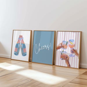 Láminas elegantes en color rosa champán para carrito de bar/Juego de 3/ Láminas de pared elegantes para beber cócteles/Arte elegante costero elegante