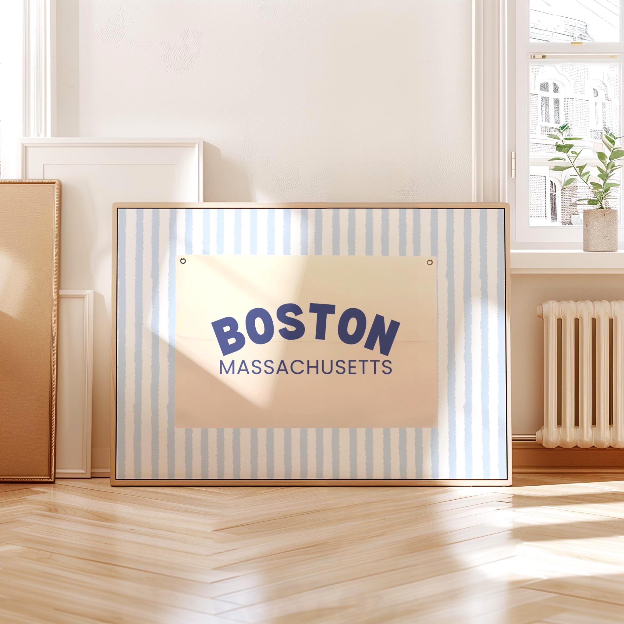 Boston Coastal Flag Print, Cute Coquette Art for Chic Home Decor, Perfect Gift for Boston Lovers, Preppy Coastal Wall Art, East Coast Print