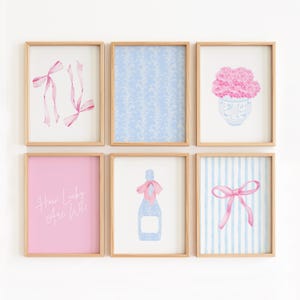 Preppy Bow & Hydrangea Prints: Coastal Chic Wall Art (Set of 6) (Digital Download)