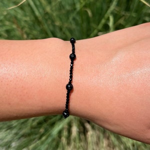 Beaded Bracelet Lava Stone Bead Bracelet Volcano Rock Bracelet Lava Rock Bracelet Dainty Black Beaded Bracelet Stretchy Adjustable Bracelet