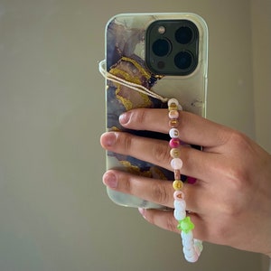 Pulseira de telefone com miçangas, pulseira de telefone personalizada com nome frisado, nome frisado, cordão colorido para telefone, pulseira de pulso para telefone