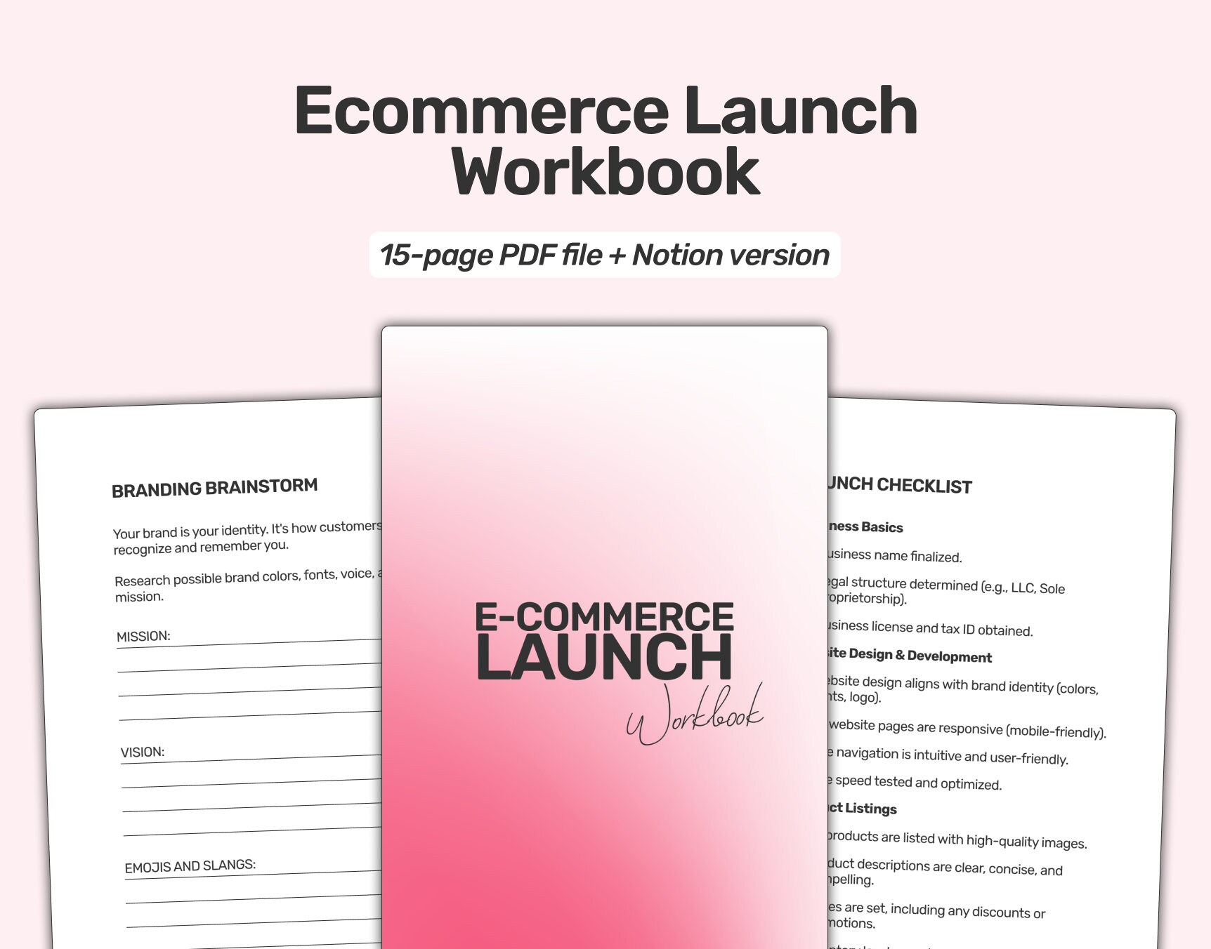 Ecommerce Launch Workbook PDF Pre-launch Journal and Notion Guide for ...