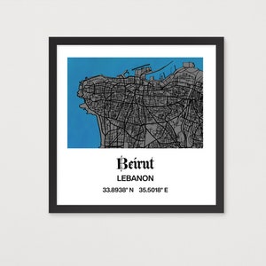 Beirut Map Framed Poster Framed Beirut Retro Map Dark Version Beirut Gift Framed Beirut Map Beirut Wall Art Lebanon Art for Wall