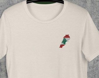 Camiseta unisex con mapa del Líbano bordado y bandera, bordado del Líbano