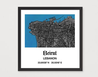 Mapa de Beirut Póster enmarcado Mapa retro de Beirut Versión oscura Regalo de Beirut Mapa de Beirut enmarcado Arte de la pared de Beirut Arte del Líbano para la pared