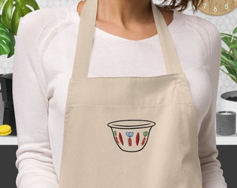 Embroidered Lebanese coffee cup organic cotton apron, Lebanon gift, Lebanese gift, Beirut souvenir, Lebanese food, Beige chef apron