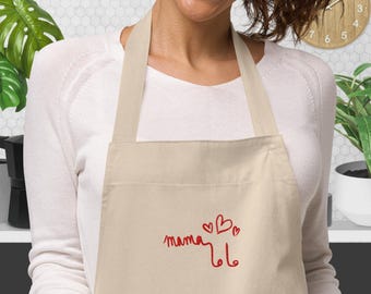 Mama ماما - Delantal de algodón orgánico, regalo para mamá, madre en árabe, وزرة ماما