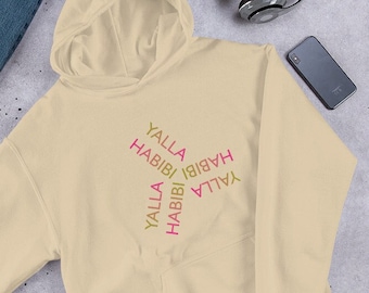 Yalla Habibi “Let’s go my love” Arabic Unisex Hoodie, Arab pullover, Yalla Habibi Lebanese hoodie, Middle Eastern hoodie