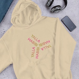 Yalla Habibi &#39;Let&#39;s go my love&#39; Arabische unisex hoodie, Arabische trui, Yalla Habibi Libanese hoodie, hoodie uit het Midden-Oosten