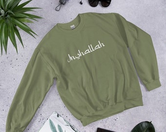 Sudadera unisex Inshallah, sudadera árabe Inshallah, suéter de Oriente Medio, Inshallah, regalo para árabes, regalo para libaneses, Emiratos Árabes Unidos, Qatar, Arabia Saudita