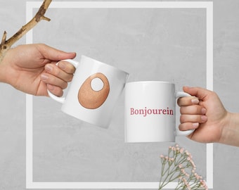 White glossy mug - Kaake & Bonjourein - Lebanon mug - Lebanese mug - Lebanon gift - Lebanese coffee - Lebanese tea - Lebanon souvenir