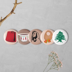 Set of 5 Lebanese pin buttons, Lebanon pins, Beirut pins, Lebanon bag pins, Lebanon clothes pins