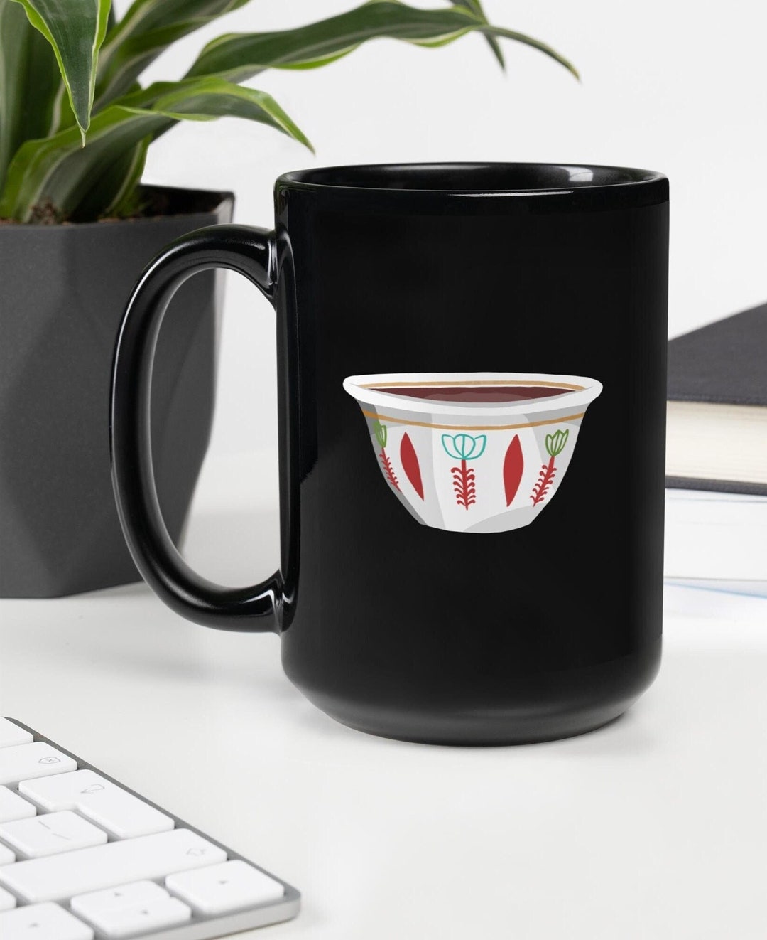Lebanese Coffee Cup Print on Black Glossy Mug Lebanon Gift Lebanese Souvenir Arabic Coffee Lover