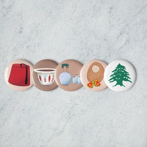 Set of 5 Lebanese pin buttons, Lebanon pins, Beirut pins, Lebanon bag pins, Lebanon clothes pins