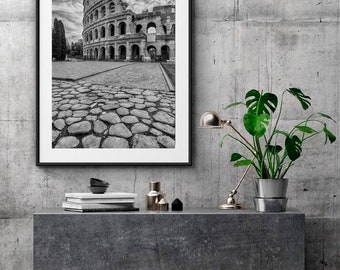 Colosseum zwart-witfotografieprint, Italiaanse architectuur (digitale download)