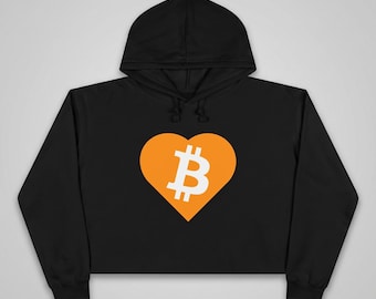 Bitcoin Crop Hoodie Women, Crypto Gift for Her, Bitcoin Heart Sweatshirt, Womens Cropped Hoodie, BTC Lover Gift, Cryptocurrency Hoodie