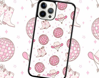Disco Cowboy Phone Case, Pink Boots, Cowgirl Hat