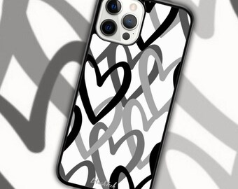 Gray Hearts iPhone & Samsung Case Simple Black + White Coquette, Love,  Sunflower, Simple, Sunset, Water ,Valentines, Aesthetic