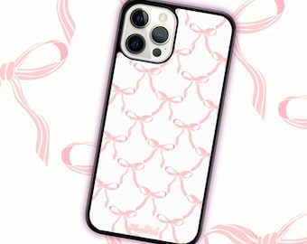 Pink Bow iPhone & Samsung Case: Girly Coquette Floral Design