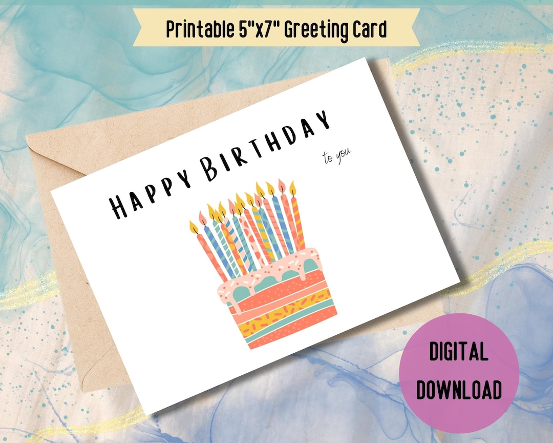 Digital Printable Birthday Card, Instant Download, Birthday Greeting ...