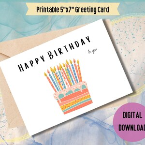 Digital Printable Birthday Card, Instant Download, Birthday Greeting Card, Birthday Cake
