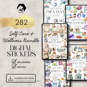 Self-Care & Wellness Premium Digital Stickers Bundle | 282 Pre-Cropped GoodNotes PNGs | Cozy, Spa, Pay Day, Health Planner Stickers
