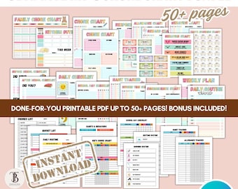 Canva Editable Kids Chore Charts, Reward, Allowance, Screen Time, School Routine, Behavior & Consequences, Daily Weekly Checklist PDF