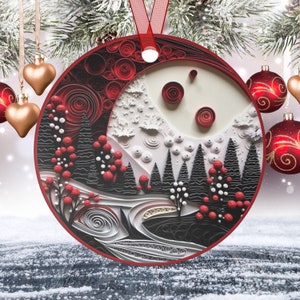 Winter Wonderland Christmas Tree Ornament, Two Sided Quilling Style Metal Holiday Decor