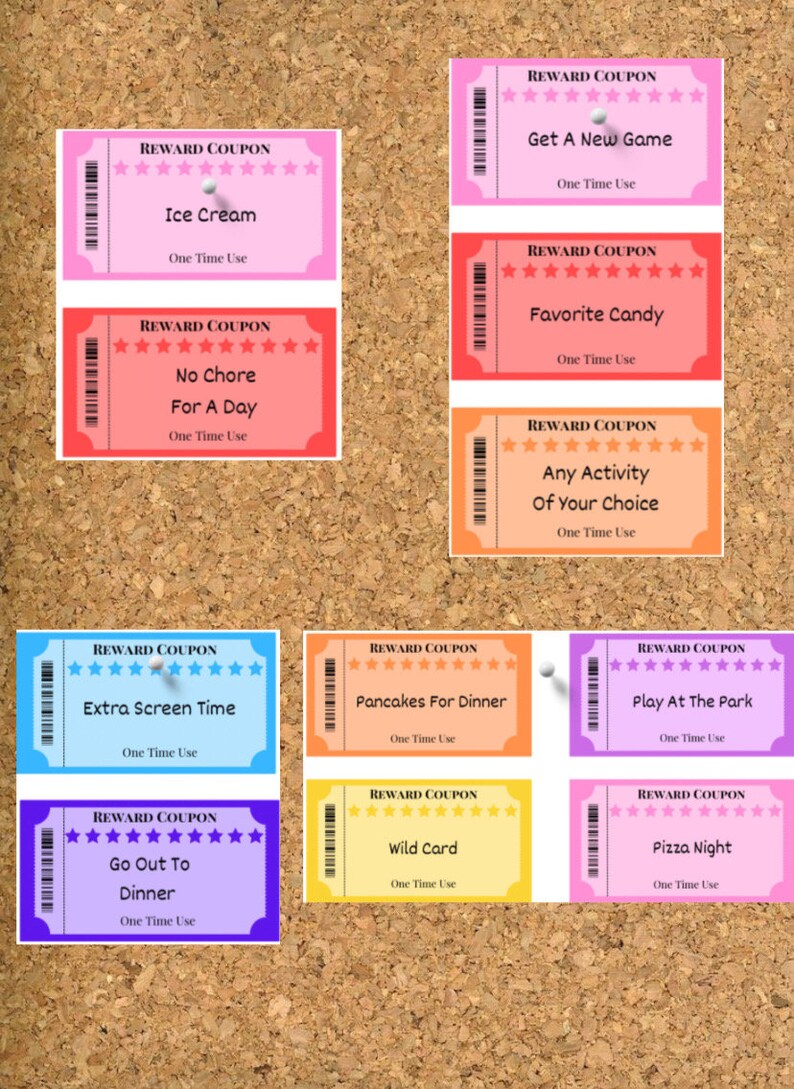 Printable Rainbow Kids Reward Coupons 50 Editable Reward Etsy
