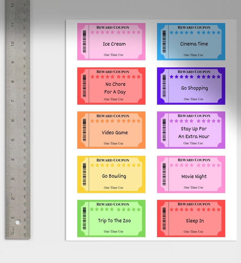 Printable Rainbow Kids Reward Coupons 50 Editable Reward Etsy